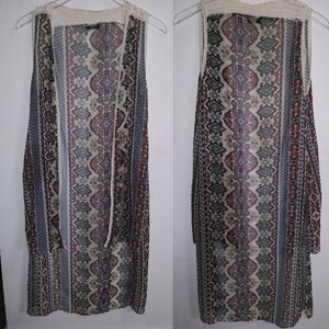 Aztec Print Sleeveless Crochet Trimmed Vest Sz XS